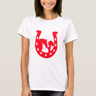 Rotes Horseshoe Mädchen und Pferde T-Shirt