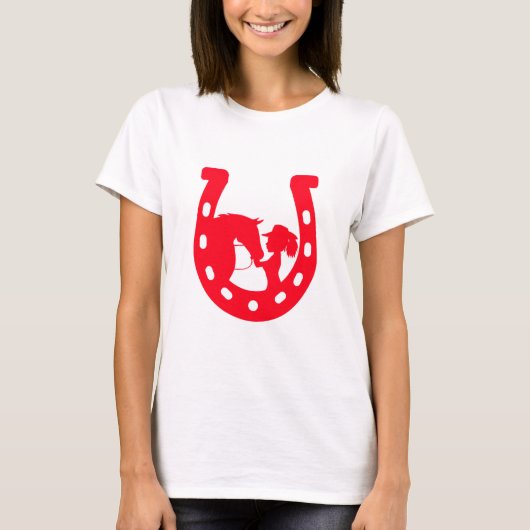 Rotes Horseshoe Mädchen und Pferde T-Shirt (Vorderseite)
