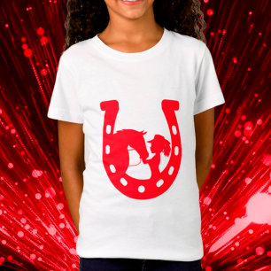Rotes Horseshoe Mädchen und Pferde T-Shirt