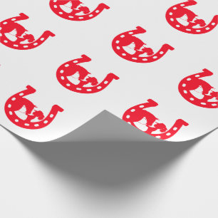 Rotes Hufeisen Mädchen und Pferd Geschenkpapier