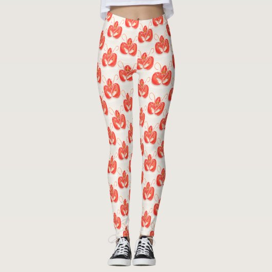 Rotes Hummer-Muster Leggings (Vorderseite)