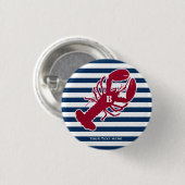 Rotes Hummer-nautischmonogramm-blauer weißer Button (Vorne & Hinten)