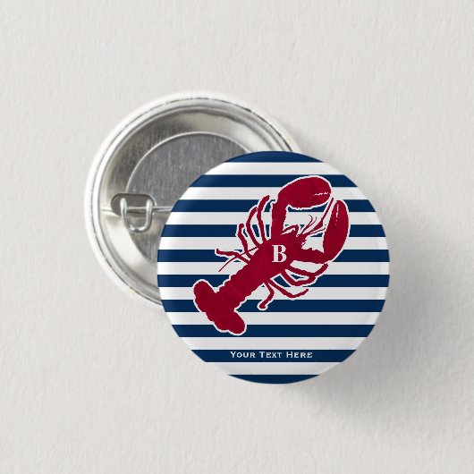 Rotes Hummer-nautischmonogramm-blauer weißer Button (Vorne & Hinten)