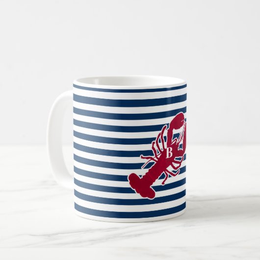 Rotes Hummer-nautischmonogramm-blauer weißer Kaffeetasse (Vorderseite Links)