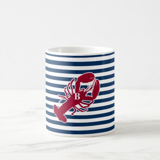 Rotes Hummer-nautischmonogramm-blauer weißer Kaffeetasse (Mittel)