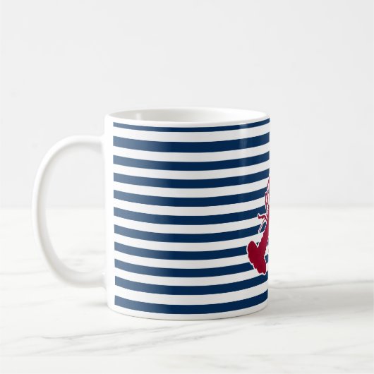 Rotes Hummer-nautischmonogramm-blauer weißer Kaffeetasse (Links)