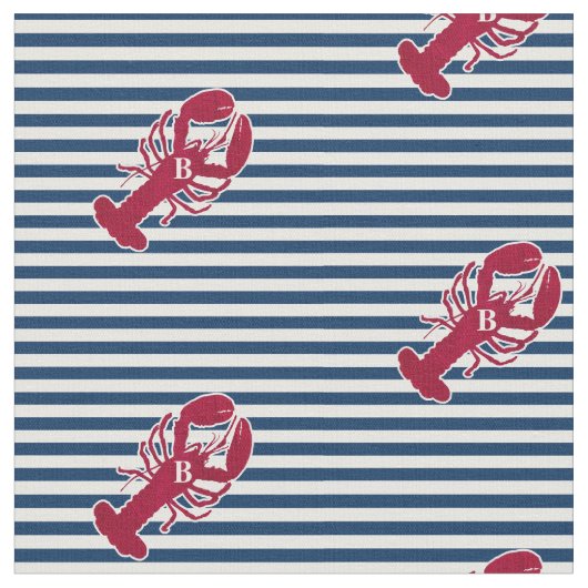 Rotes Hummer-nautischmonogramm-blauer weißer Stoff (Nahaufnahme)