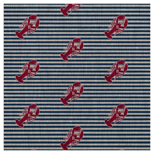 Rotes Hummer-nautischmonogramm-blauer weißer Stoff (Muster)