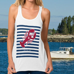 Rotes Hummer-nautischmonogramm-blauer weißer Tank Top