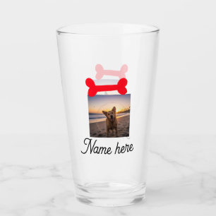 Rotes Hundeknochen-Foto Haustier Hund Katze Name e Glas