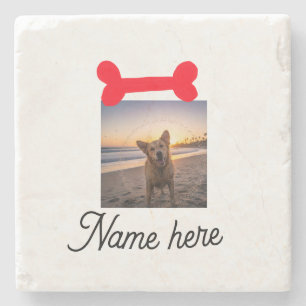 Rotes Hundeknochen-Foto Haustier Hund Katze Name e Steinuntersetzer