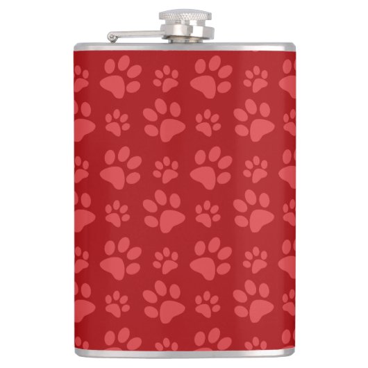 Rotes Hundetatzen-Druckmuster Flachmann (Vorderseite)