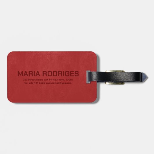 Rotes Imitat Leather Look Monogram Gepäckanhänger (Rückseite horizontal)