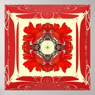 Rotes Imitat-Rahmen-Fraktal-Blumen-Plakat Poster