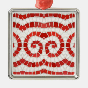 ROTES IONISCHES MOSAIK Premium Quadrat-Ornament Ornament Aus Metall