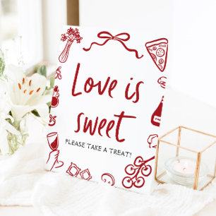 Rotes italienisches handgezeichnetes Pizza-Liebe-i Sockelschild