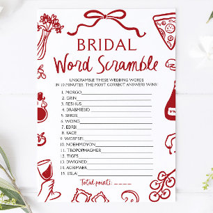 Rotes italienisches handgezeichnetes Wortsuchspiel Einladung