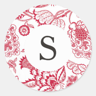 Rotes Jacobean personalisierbares Monogramm Runder Aufkleber