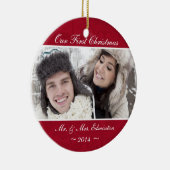 Rotes Jungvermählten-erste Weihnachtsverzierung Keramik Ornament (Rechts)