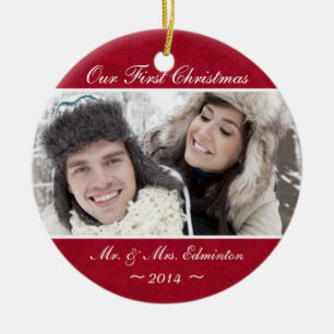 Rotes Jungvermählten-erste Weihnachtsverzierung Keramik Ornament