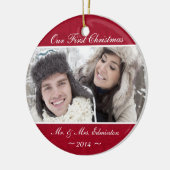 Rotes Jungvermählten-erste Weihnachtsverzierung Keramik Ornament (Links)