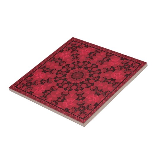 Rotes Kaleidoskop, Mandala Fliese (Seite)