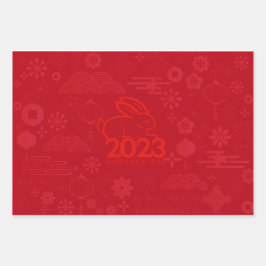 Rotes Kaninchen 2023 Neujahr Geschenkpapier Set