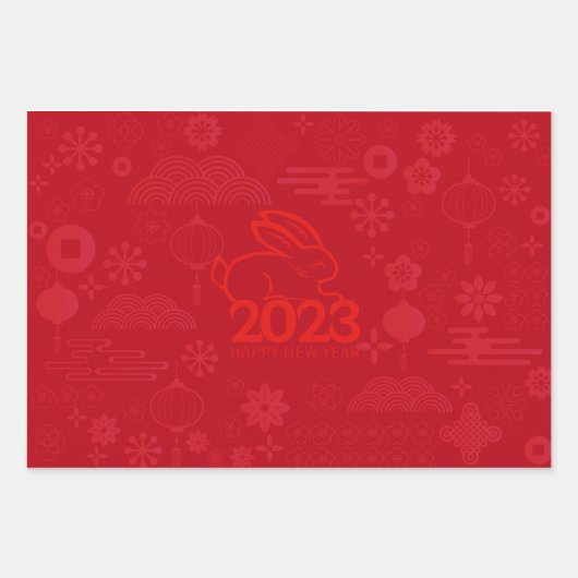 Rotes Kaninchen 2023 Neujahr Geschenkpapier Set (Vorderseite 2)