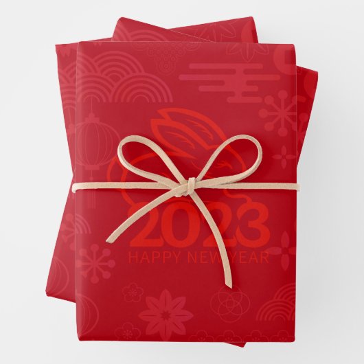 Rotes Kaninchen 2023 Neujahr Geschenkpapier Set (Beispiel)