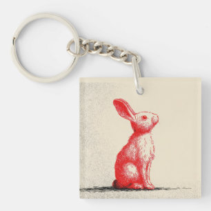 Rotes Kaninchen Illustration - Minimalistische Vin Schlüsselanhänger