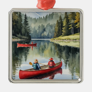 Rotes Kanu Wilderness Lake Camping Weihnachten Ornament Aus Metall