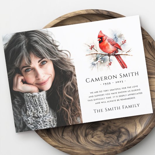 Rotes Kardinal Beerdigung Beileid Foto Dankeskarte