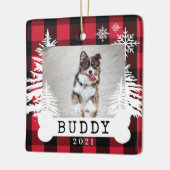 Rotes Kariert Rustikales Pinienbäume Knochen Foto Keramikornament (Links)