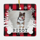 Rotes Kariert Rustikales Pinienbäume Knochen Foto Keramikornament (Vorderseite)