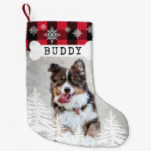 Rotes Kariert Rustikales Pinienbäume Knochen Foto Kleiner Weihnachtsstrumpf (Vorderseite)