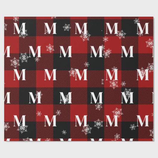 Rotes Kariert & Schneeflocken Monogramm Erstflug W Geschenkpapier (Flach)
