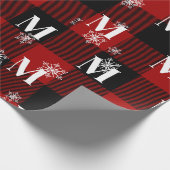 Rotes Kariert & Schneeflocken Monogramm Erstflug W Geschenkpapier (Ecke)