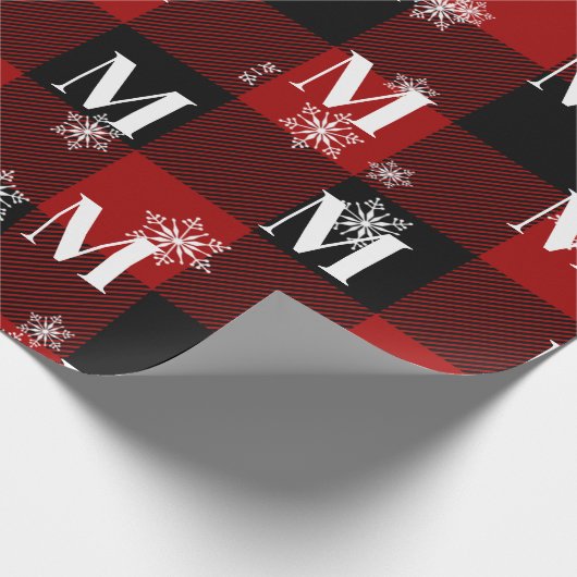 Rotes Kariert & Schneeflocken Monogramm Erstflug W Geschenkpapier (Ecke)