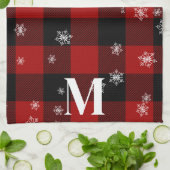 Rotes Kariert & Schneeflocken Monogramm Erstflug W Geschirrtuch (Gefaltet)