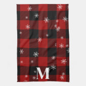 Rotes Kariert & Schneeflocken Monogramm Erstflug W Geschirrtuch (Vertikal)