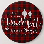 Rotes Kariert wunderschönes Jahr Weihnachts-Party Button (Vorderseite)