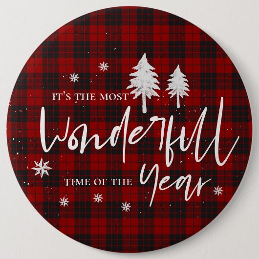 Rotes Kariert wunderschönes Jahr Weihnachts-Party Button (Vorderseite)