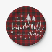 Rotes Kariert wunderschönes Jahr Weihnachts-Party Pappteller (Vorderseite)
