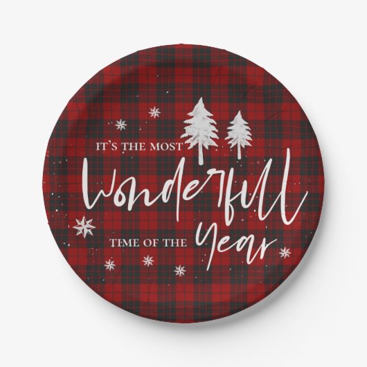 Rotes Kariert wunderschönes Jahr Weihnachts-Party Pappteller (Vorderseite)