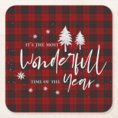 Rotes Kariert wunderschönes Jahr Weihnachts-Party Rechteckiger Pappuntersetzer (Vorderseite)