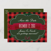 Rotes Karierte & Pinecones Rustikales Land Postkar Ankündigungspostkarte (Vorne/Hinten)