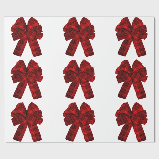 Rotes Kariertes Bows-Wrapper Geschenkpapier (Flach)