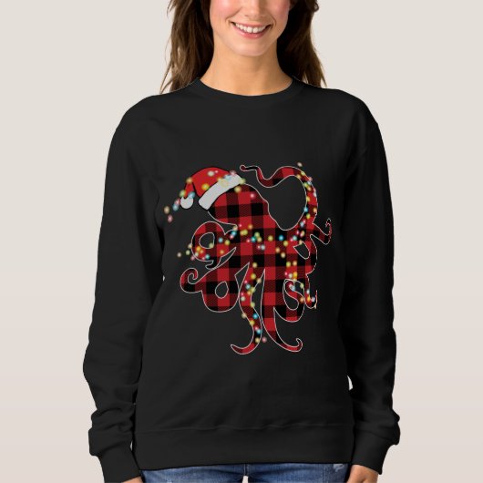 Rotes Kariertes Buffalo Octopus Weihnachtslichter  Sweatshirt (Vorderseite)