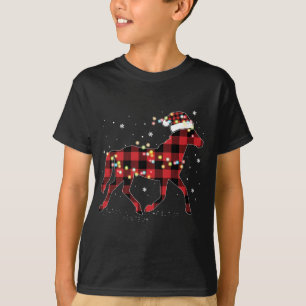 Rotes Kariertes Buffalo Pajama Pferderennen T-Shirt