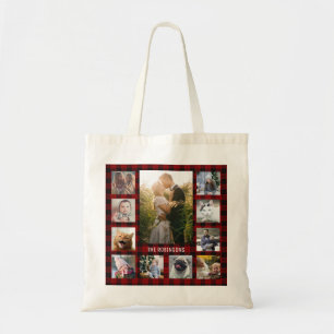 Rotes kariertes Familien-Foto-Collage 11 Instagram Tragetasche